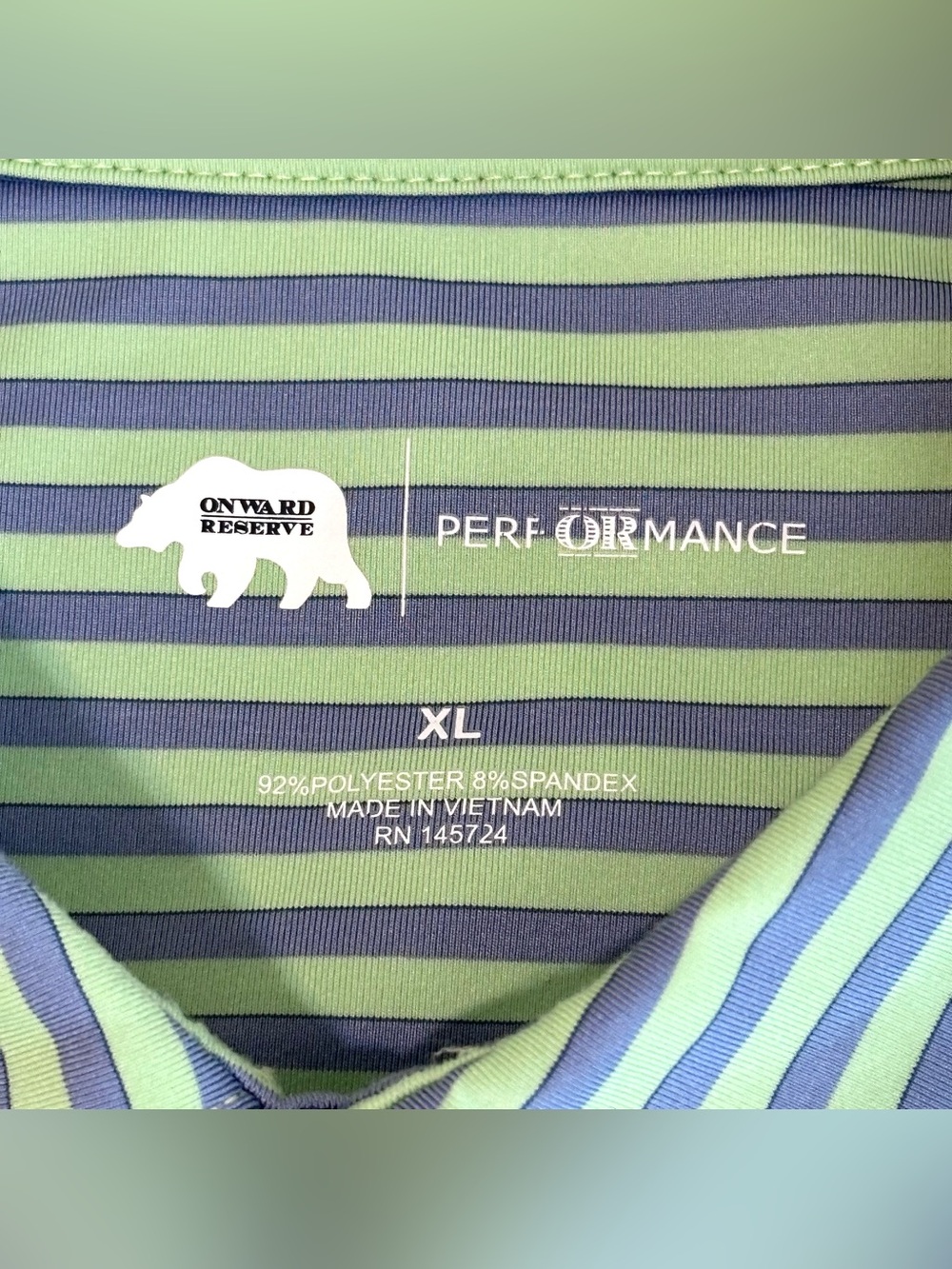 Onward Reserve Performance Polo Blue Green Stripes Mens XL